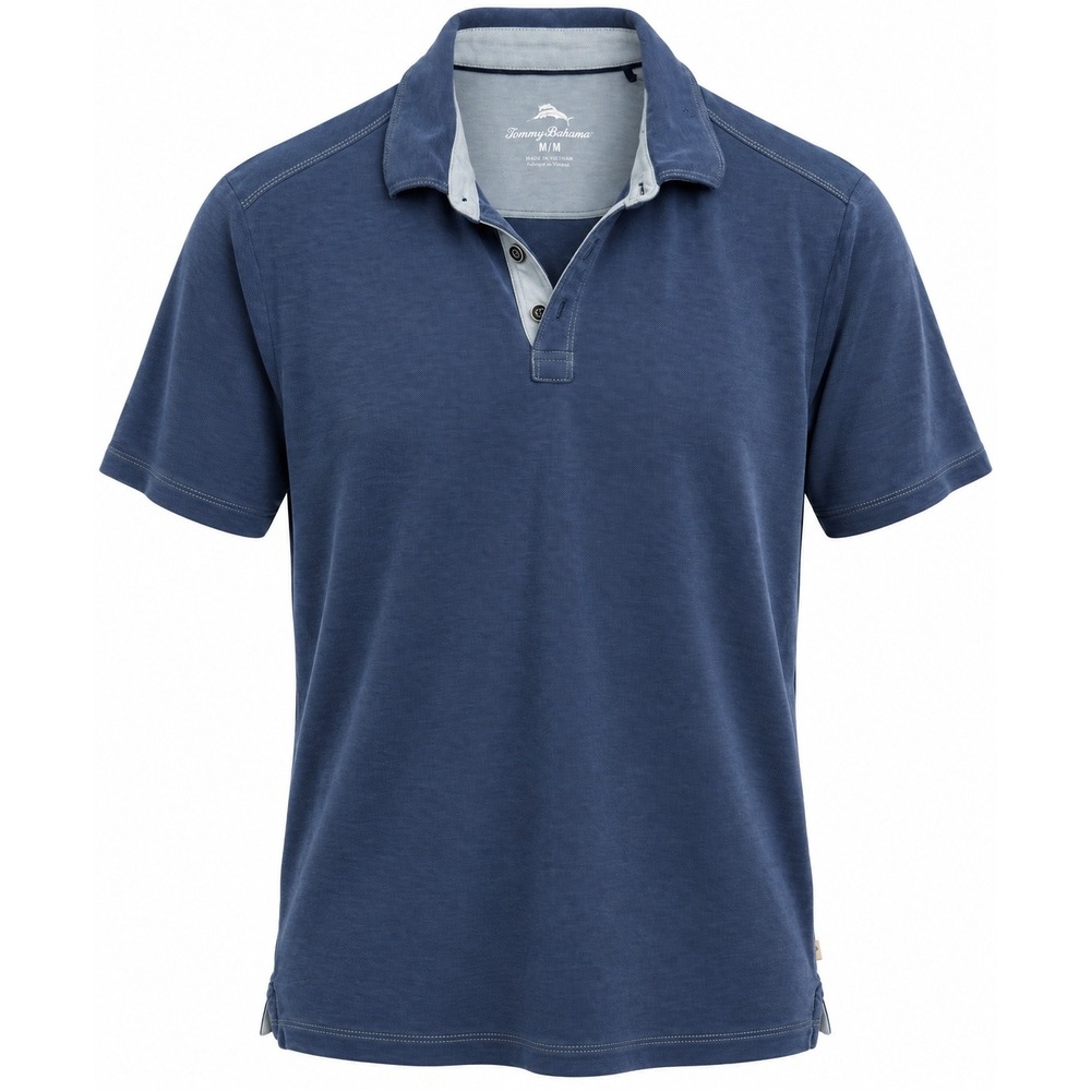 Tommy Bahama Mens Blue Short Sleeve Polo Shirt Marlin Logo Size Medium